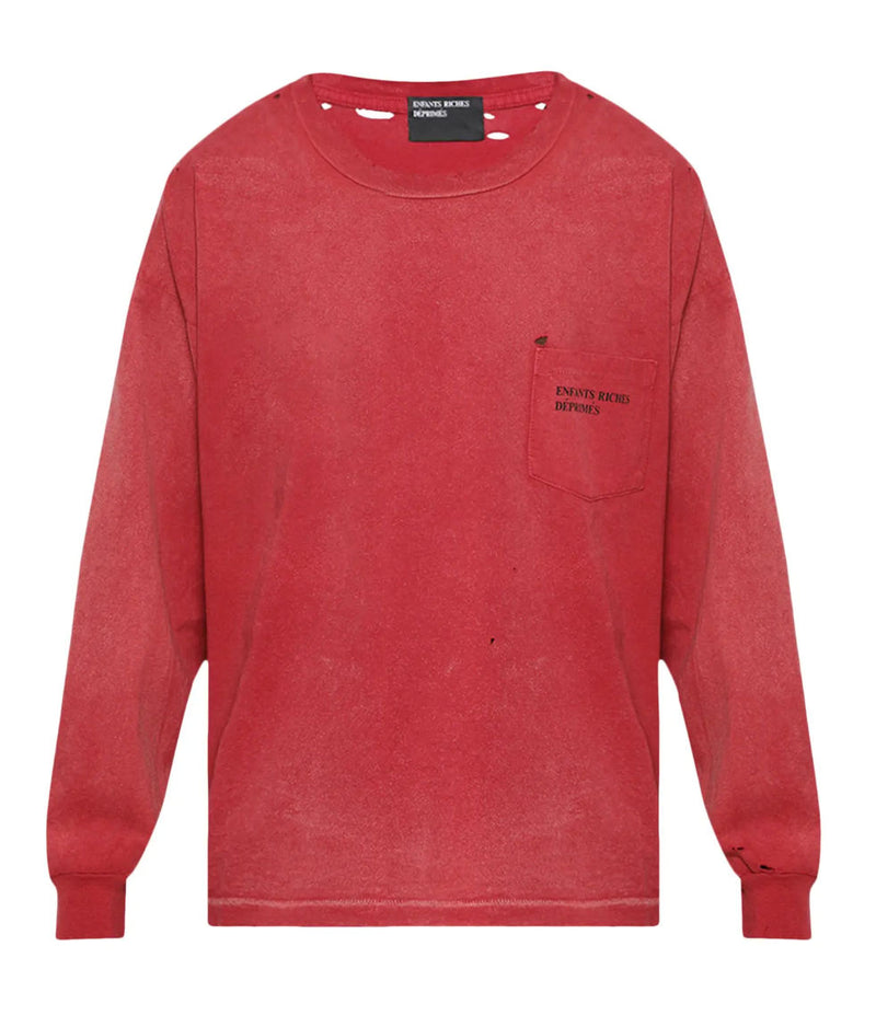 ERD Thrashed Logo Long-Sleeve Pocket T-Shirt Red