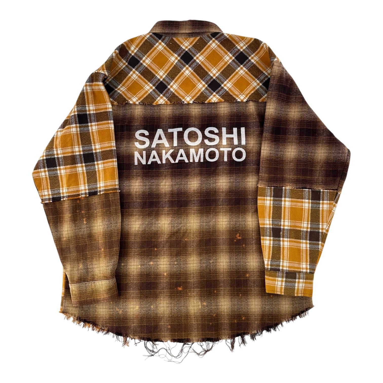 Satoshi Nakamoto Patchwork Logo Flannel Shirt Yellow/Brown