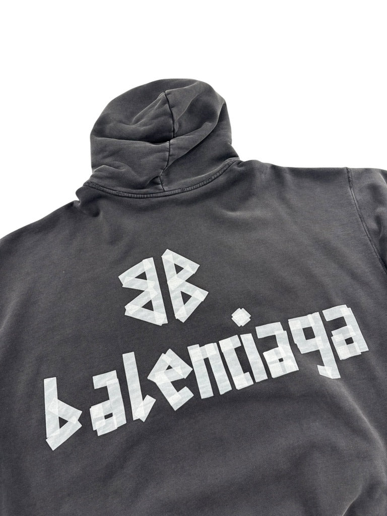 Balenciaga Ripped Pocket Hoodie Washed Black