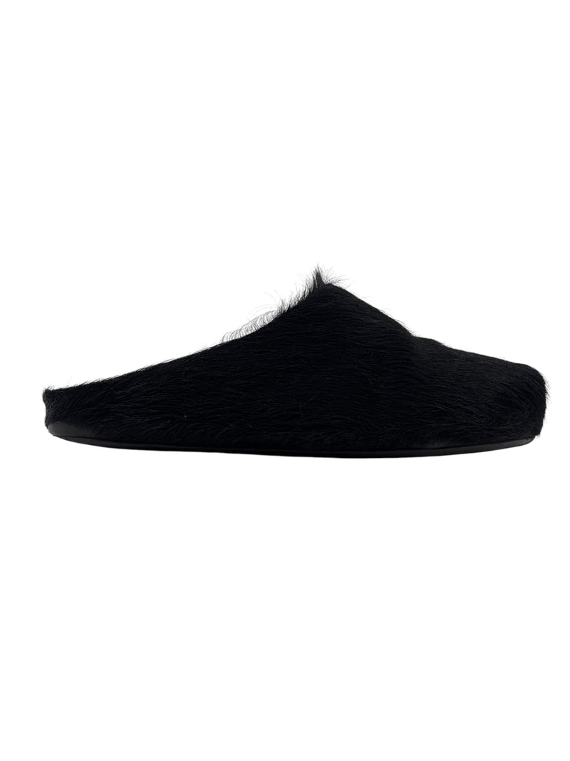 Marni Long Hair Calfskin Fussbett Sabot Mule Black