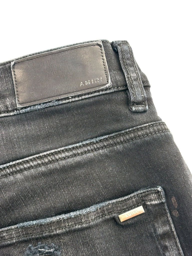 Amiri Logo Patch Distressed Denim Black Cream