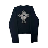 Chrome Hearts Rhinestone Hairy Cross Cashmere V-Neck Sweater Black