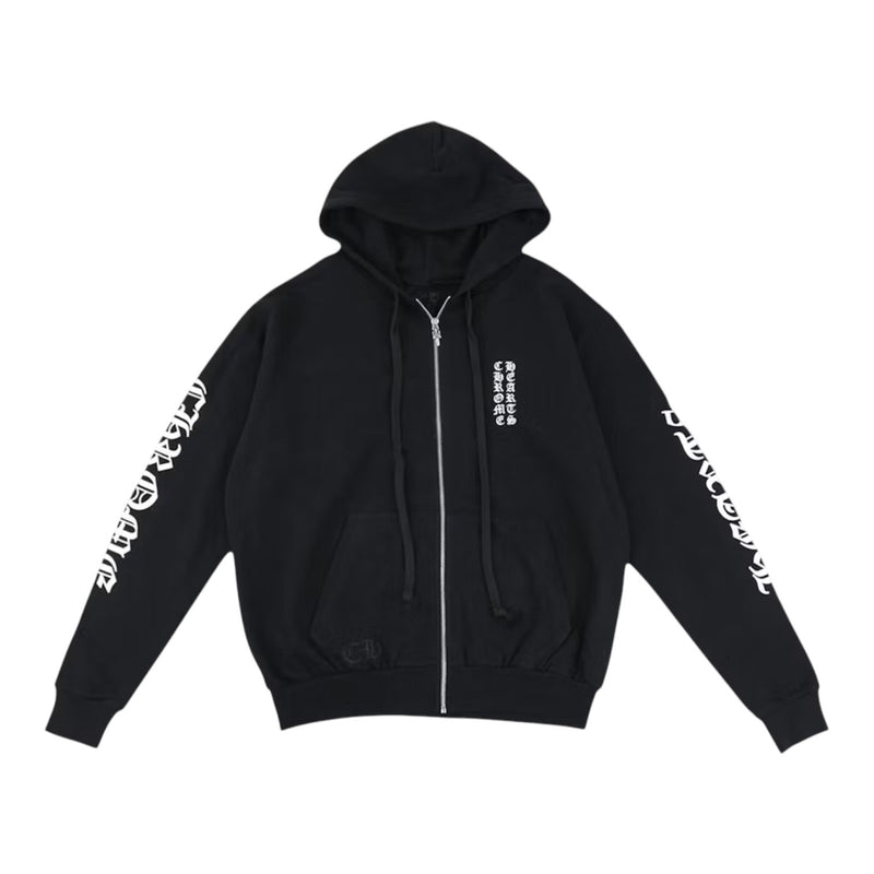 Chrome Hearts Vertical Logo Zip Up Hoodie Black