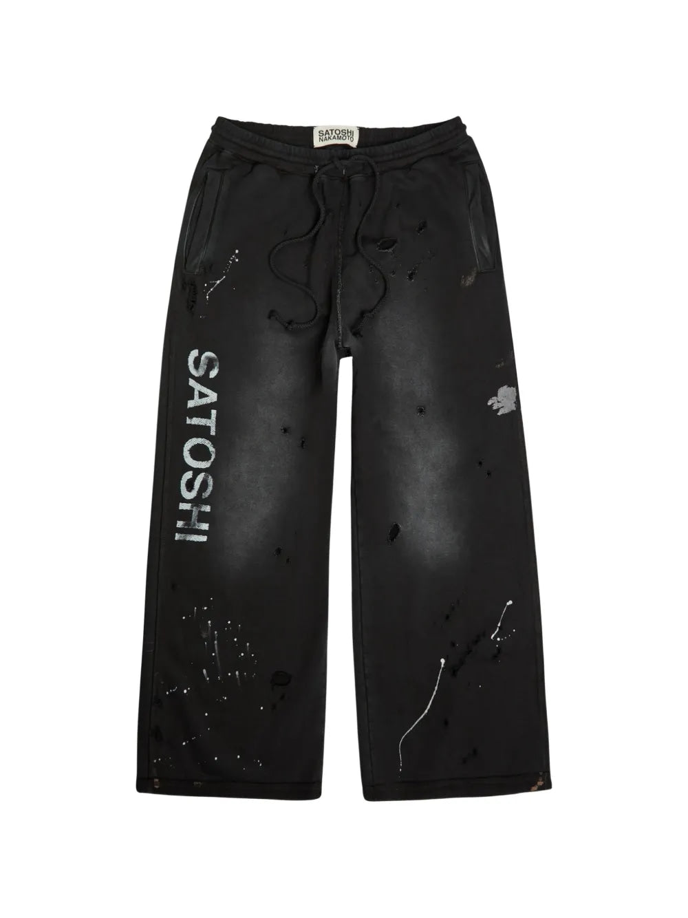 Satoshi Distressed Paint Splatter Sweatpants Black