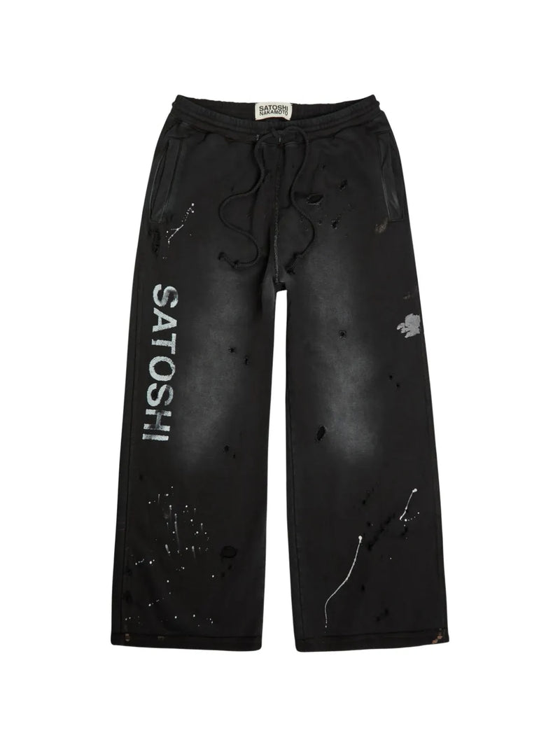 Satoshi Distressed Paint Splatter Sweatpants Black