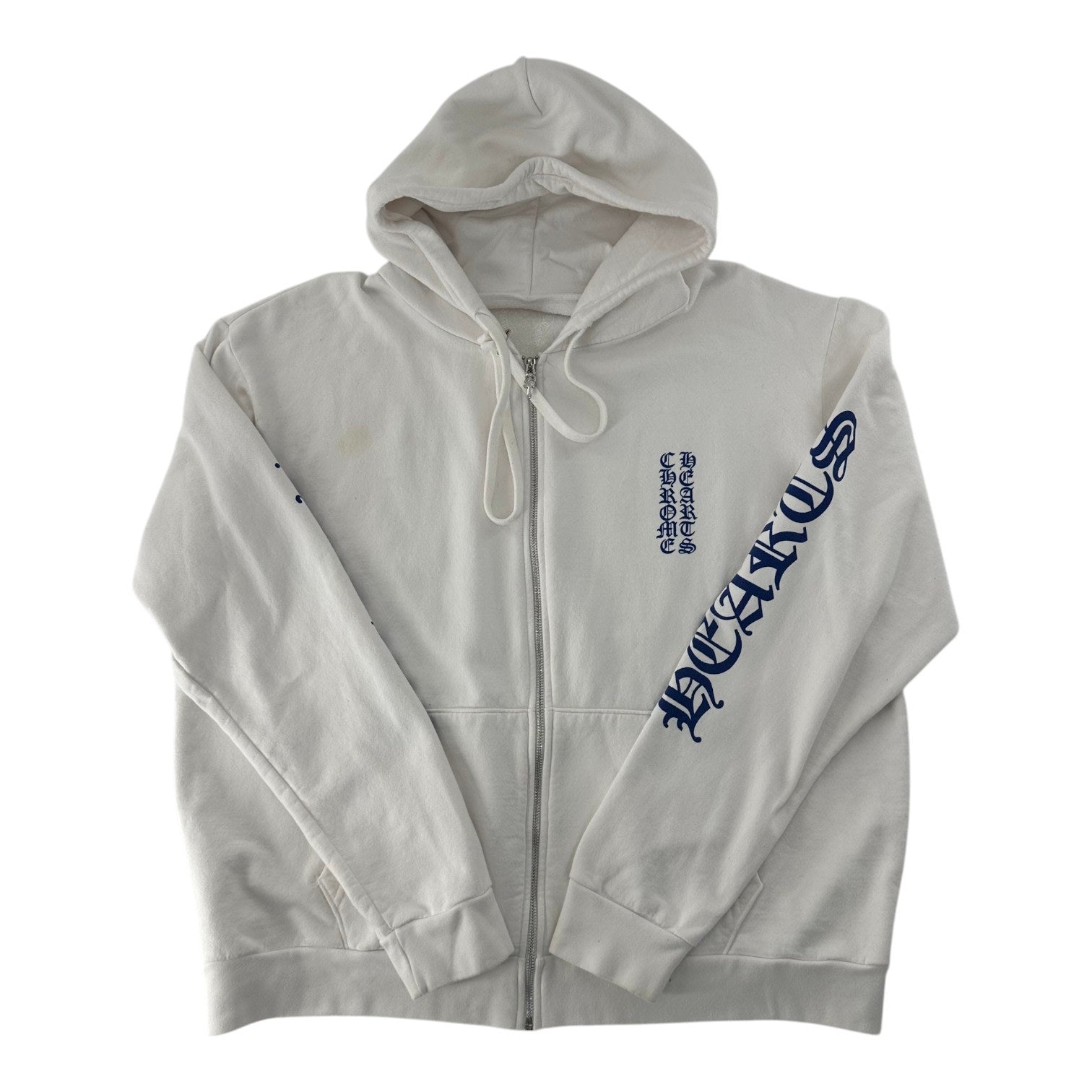 Chrome Hearts Vertical Logo Zip Hoodie White Blue