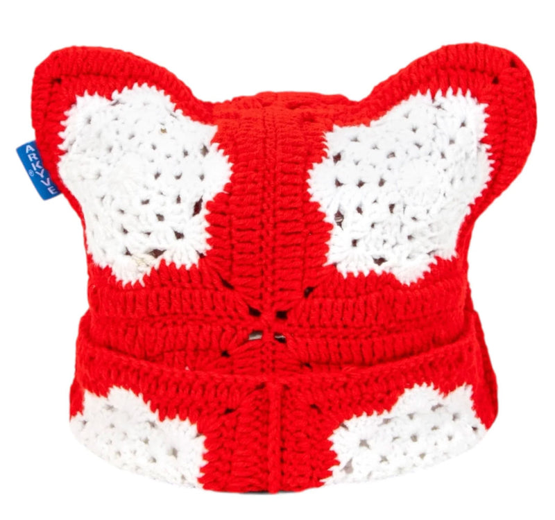 Arkyve Fiery Snowflake Crochet Cat Hat Red White