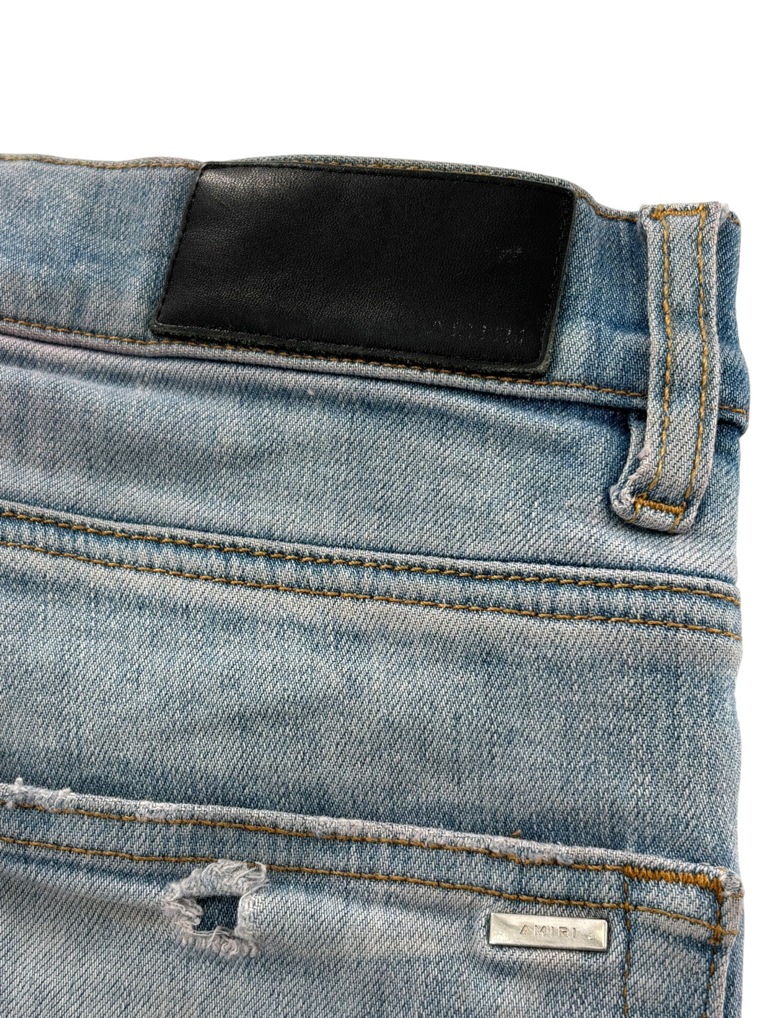 Amiri Mx1 Distressed Denim White Ribbed