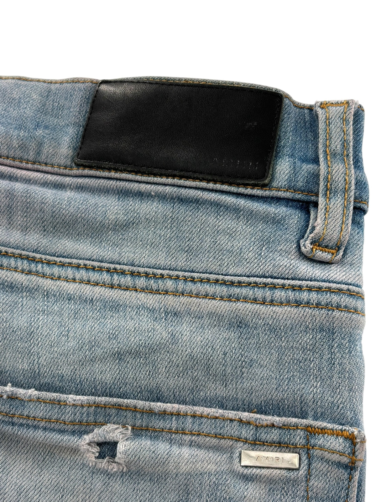 Amiri Mx1 Distressed Denim White Ribbed