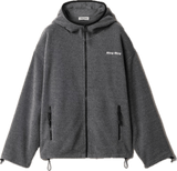 Miu Miu  Fleece Zip-Up Hooded Jacket Grey