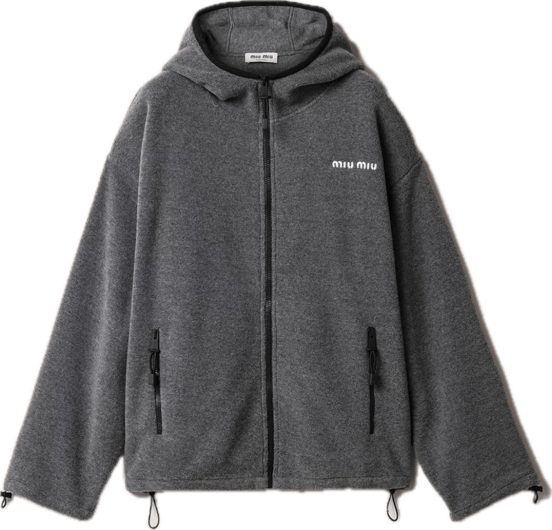 Miu Miu  Fleece Zip-Up Hooded Jacket Grey
