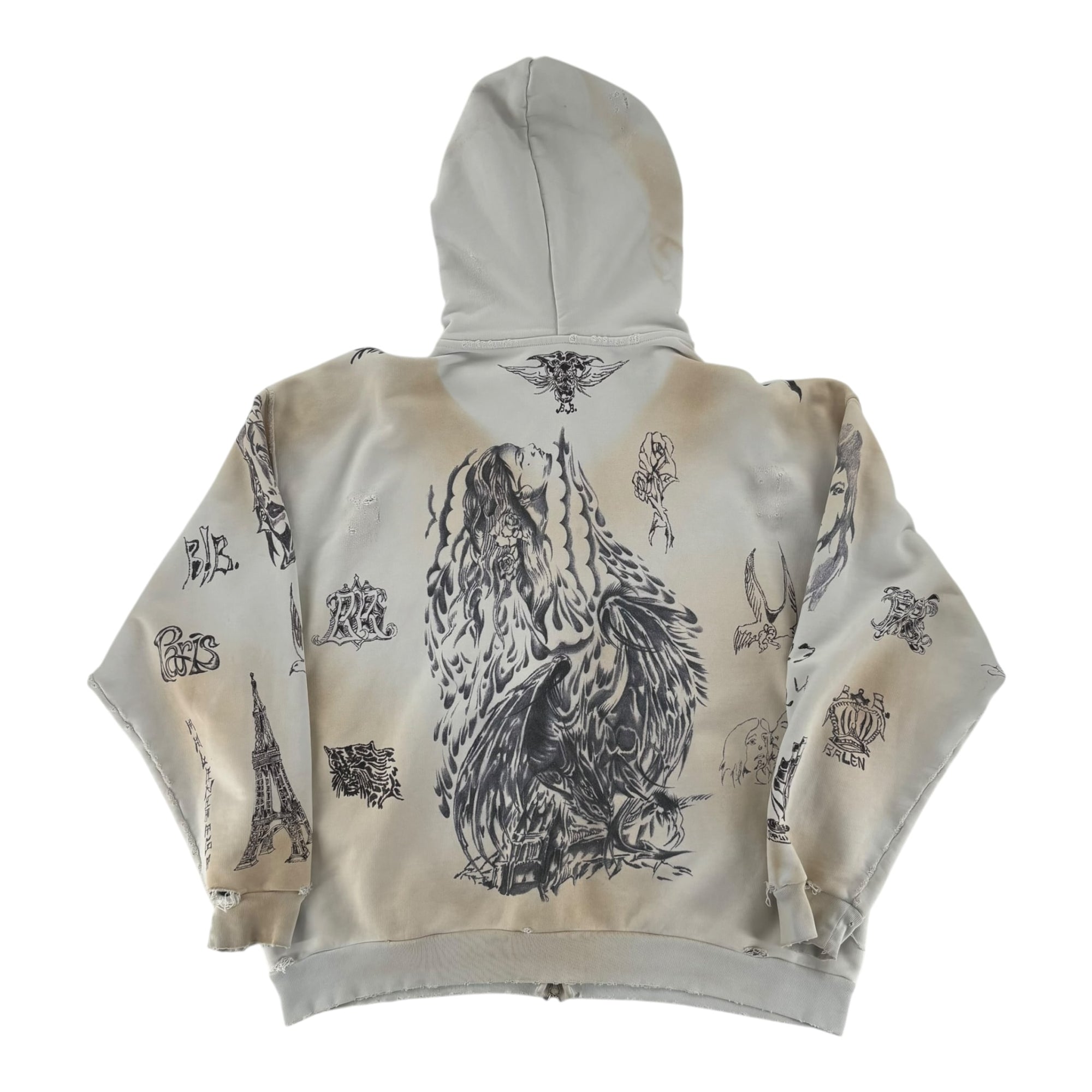 Balenciaga Tattoo Zip Up Hoodie White