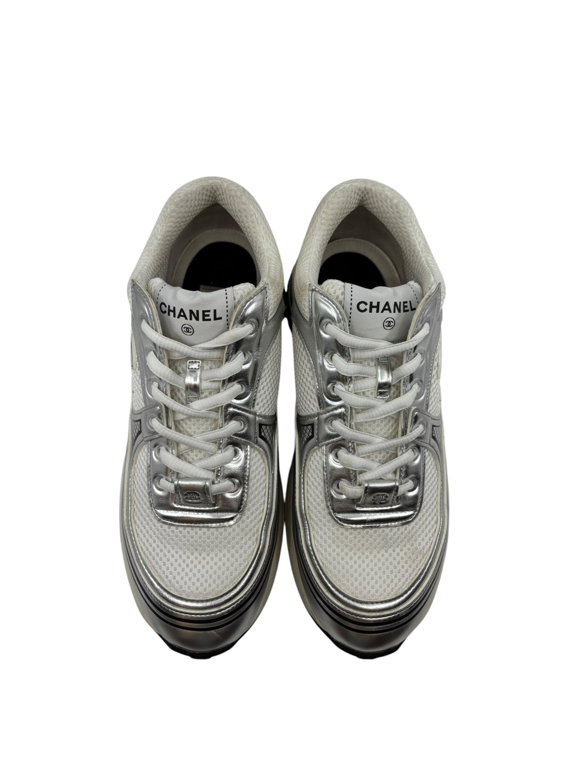 Chanel CC Logo Sneaker White Silver