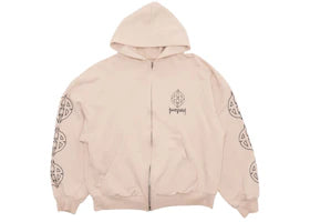 Balenciaga Metal BB Stencil Zip Up Hoodie Beige