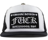 Chrome Hearts FUCK Hollywood Trucker Hat Black White