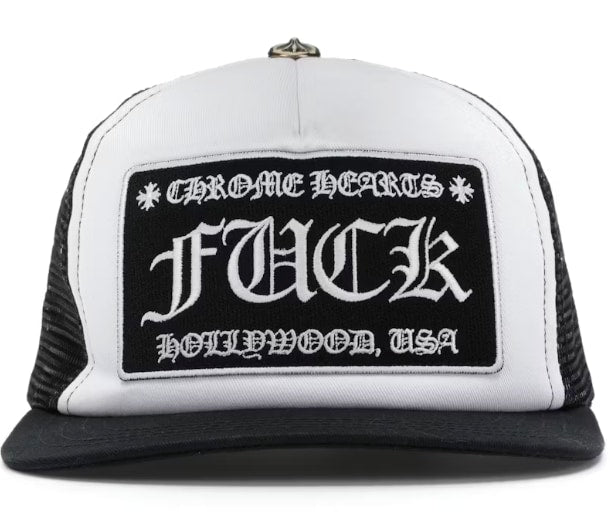 Chrome Hearts FUCK Hollywood Trucker Hat Black White