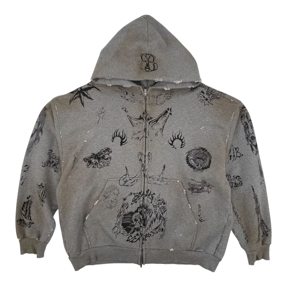 Balenciaga Tattoo Zip-Up Hoodie Grey