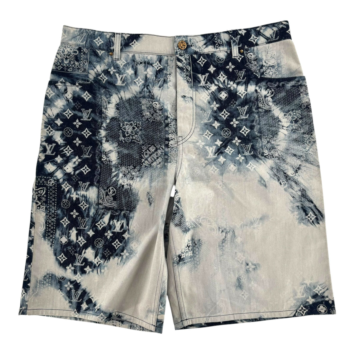 Louis Vuitton Bleached Bandana Monogram Denim Shorts Blue