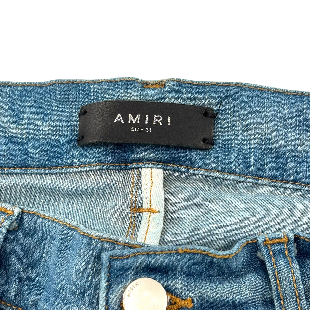 AMIRI Leather Stitch Logo Clay Indigo Jean Blue