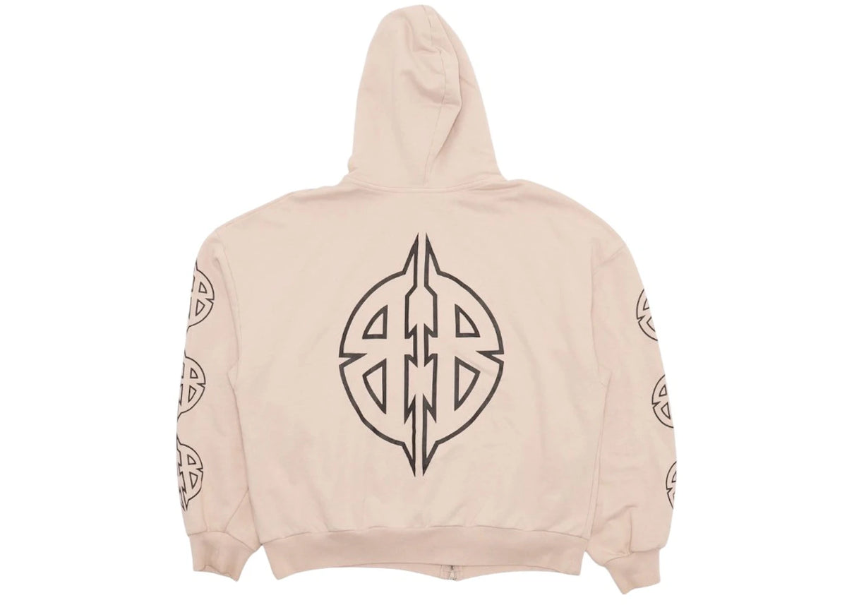 Balenciaga Metal BB Stencil Zip Up Hoodie Beige