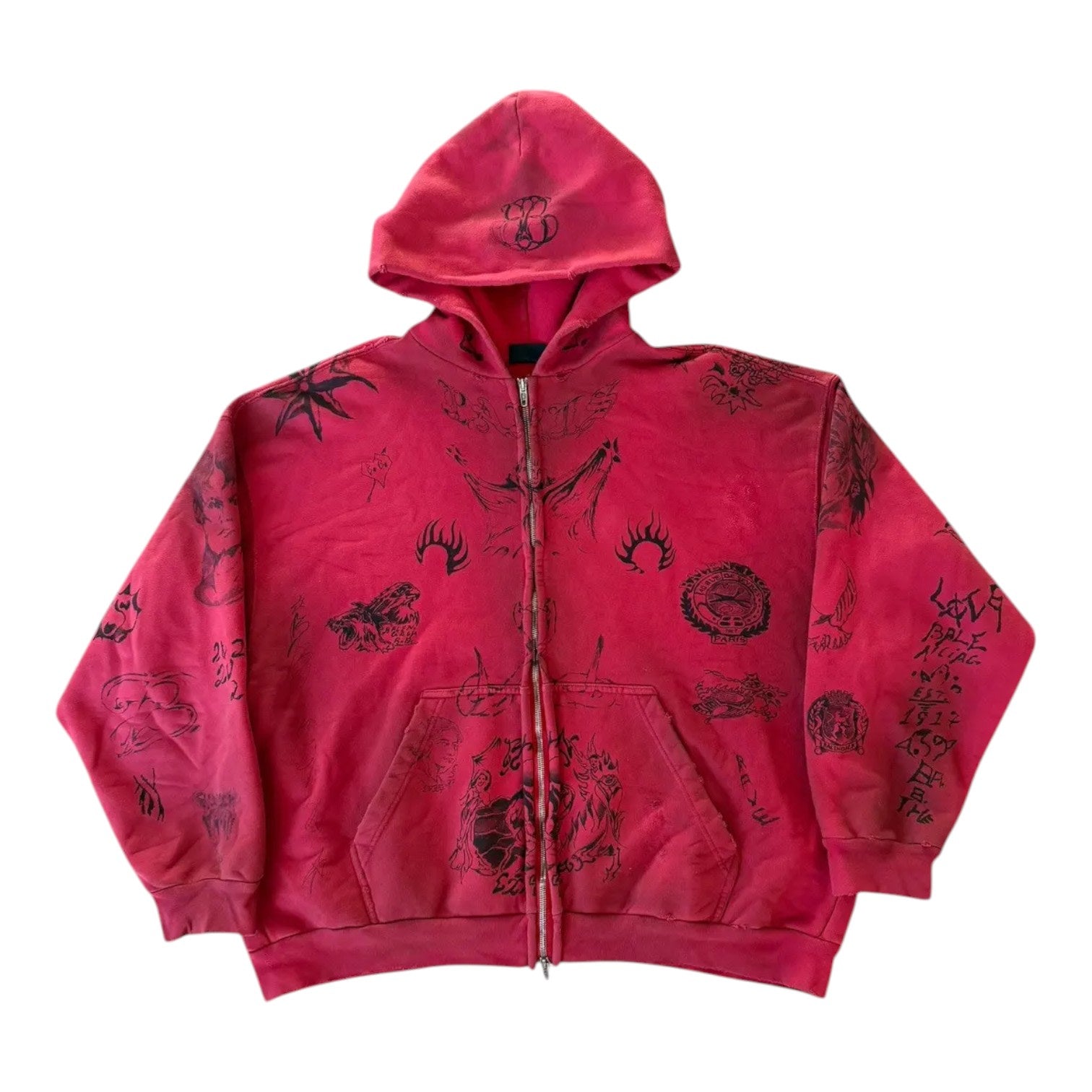Balenciaga Tattoo Zip Up Hoodie Red
