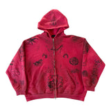 Balenciaga Tattoo Zip Up Hoodie Red