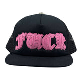 Chrome Hearts F*ck Leather Patch Trucker Hat Black/Pink