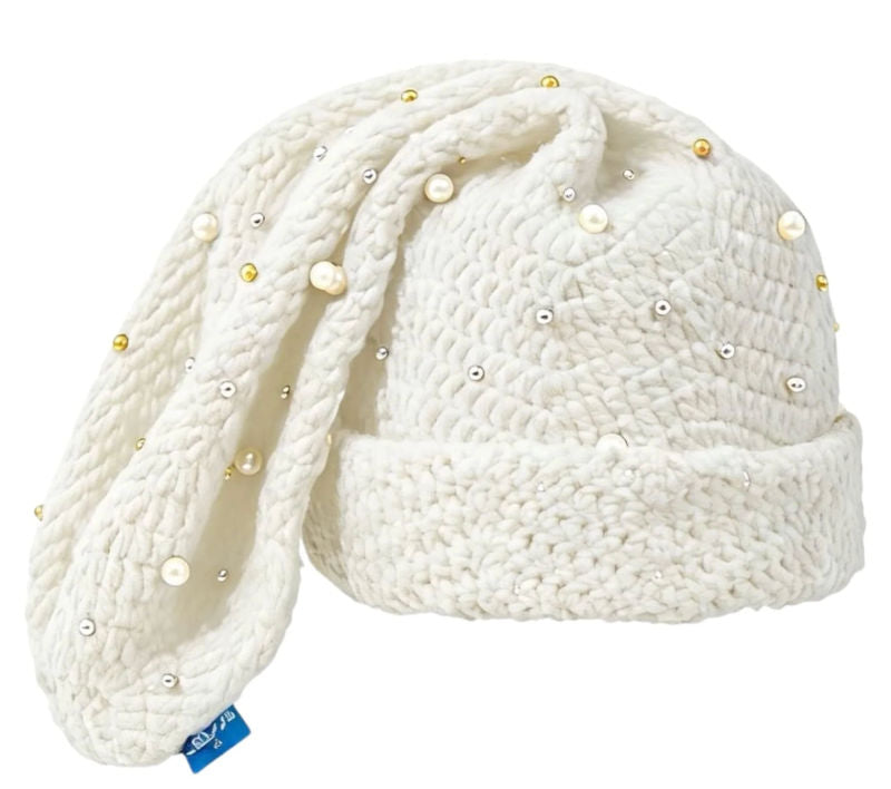 Arkyve Pearl Crochet Sock Hat White