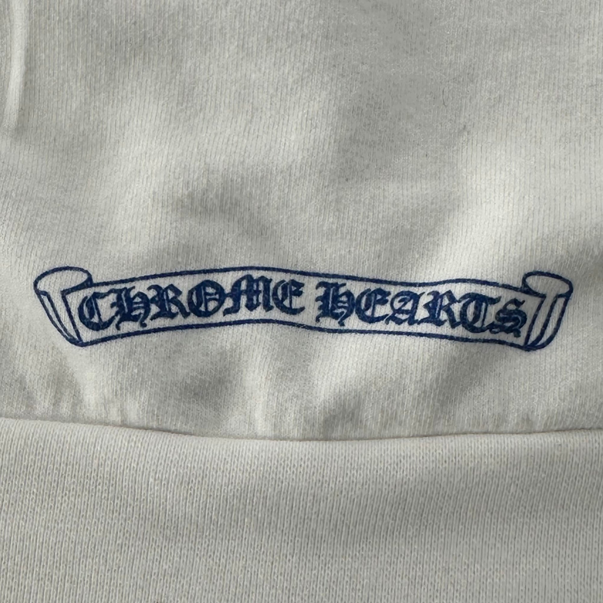 Chrome Hearts Vertical Logo Zip Hoodie White Blue