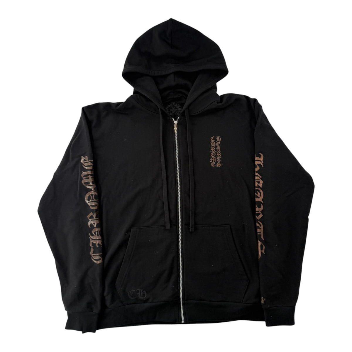 Chrome Hearts Brown Glitter 1988 Vertical Logo Zip Up Hoodie Black
