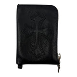 Chrome Hearts Leather Cross Patch Zipper Wallet Black