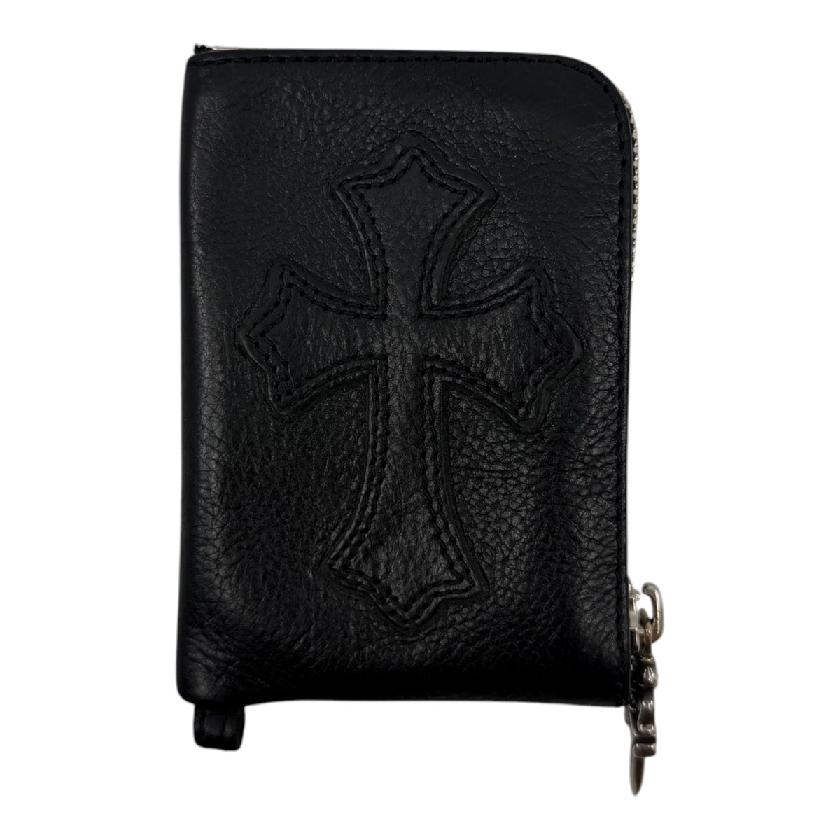 Chrome Hearts Leather Cross Patch Zipper Wallet Black