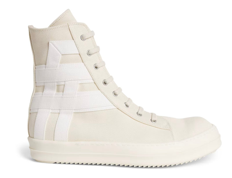 Rick Owens Cotton Canvas High-Top Sneakers Triple Milk