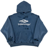 Balenciaga Distressed Logo Hoodie Blue