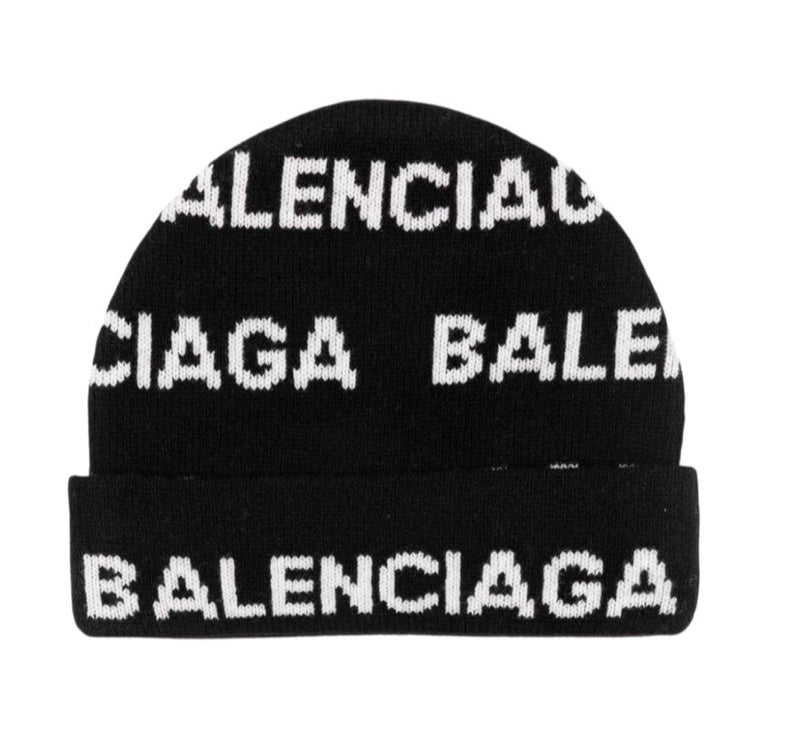Balenciaga Allover Logo Beanie Black/White