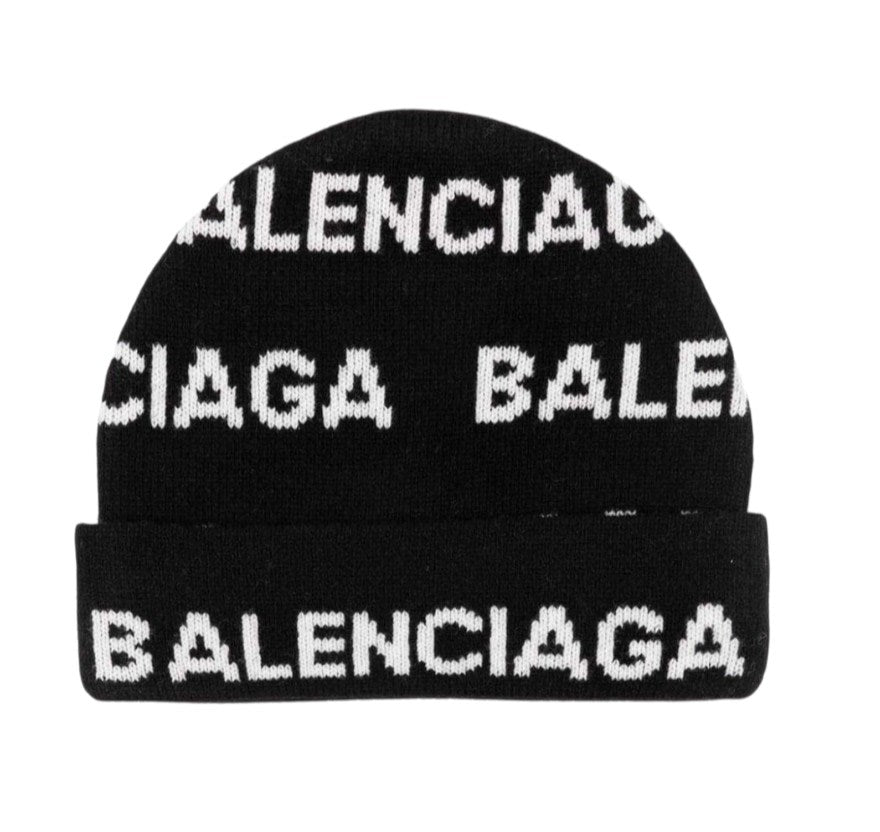 Balenciaga Allover Logo Beanie Black/White