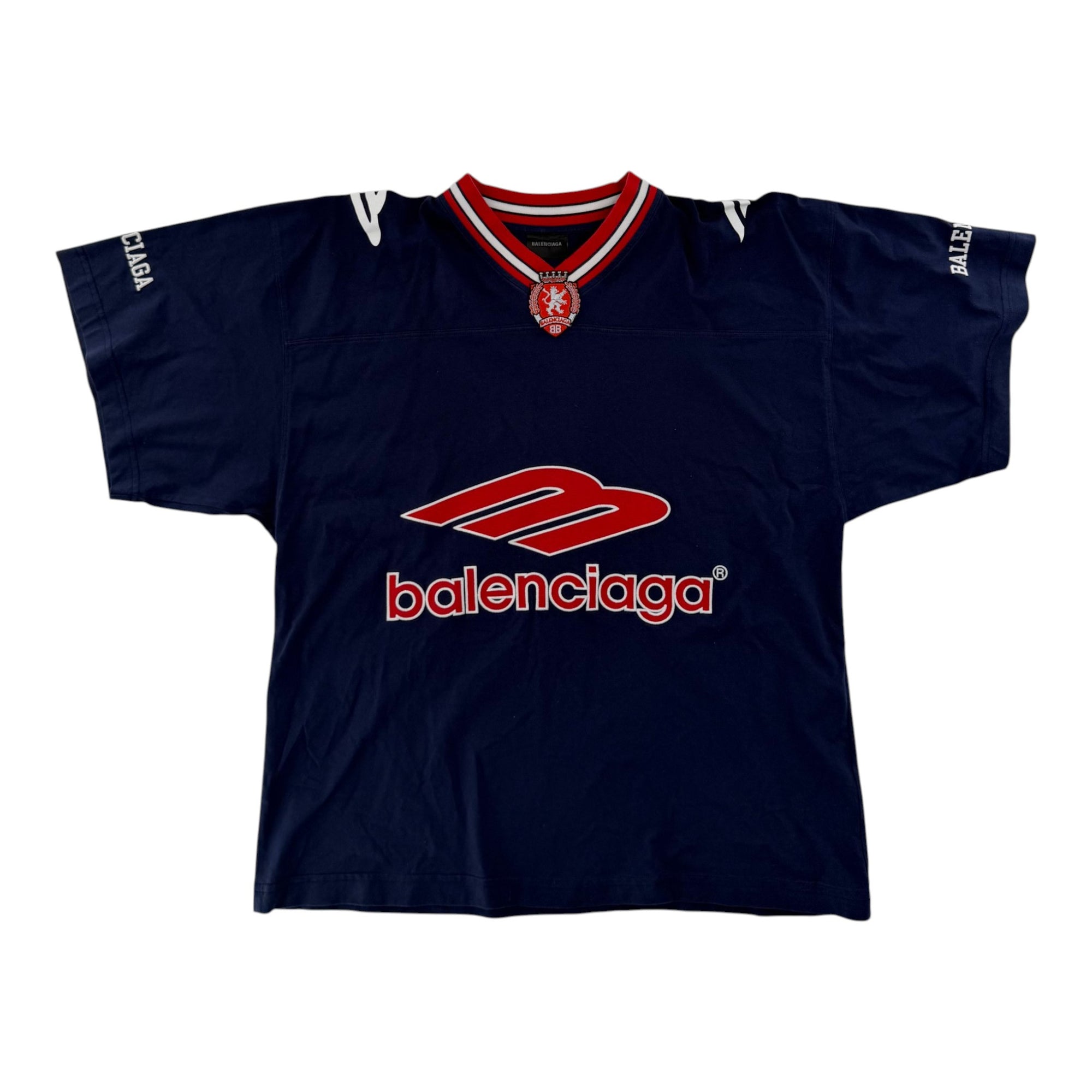 Balenciaga 3b Football V-neck Shirt Oversized Dark Navy