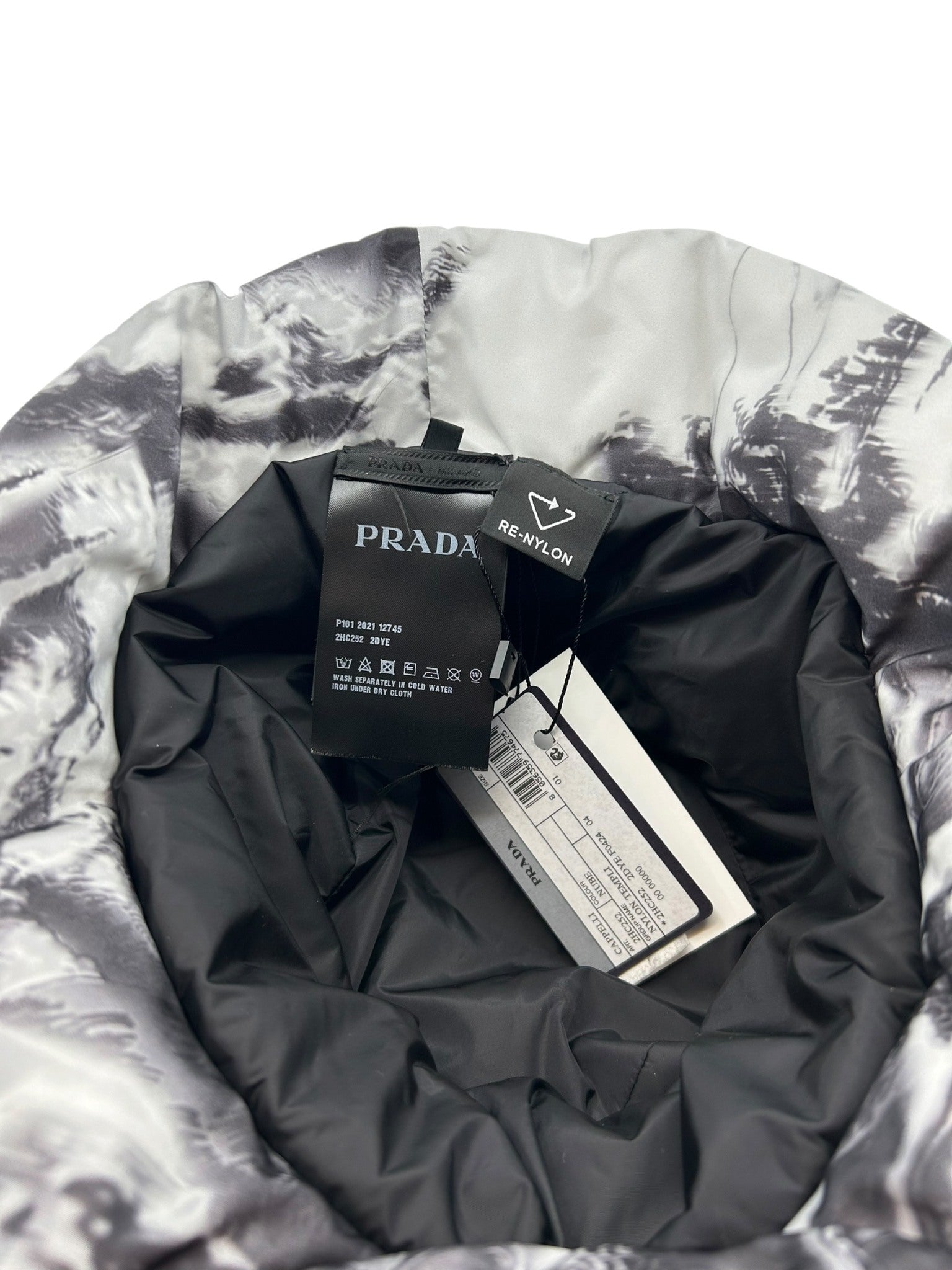 Prada Puffer Snow Camo Bucket Hat