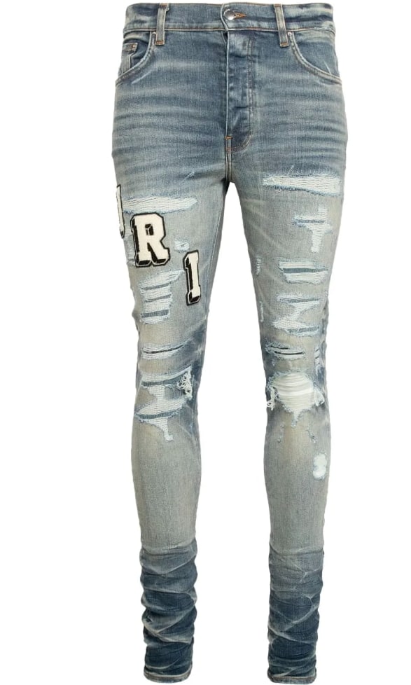 Amiri Distressed Patch Logo Denim Lightwash Cream