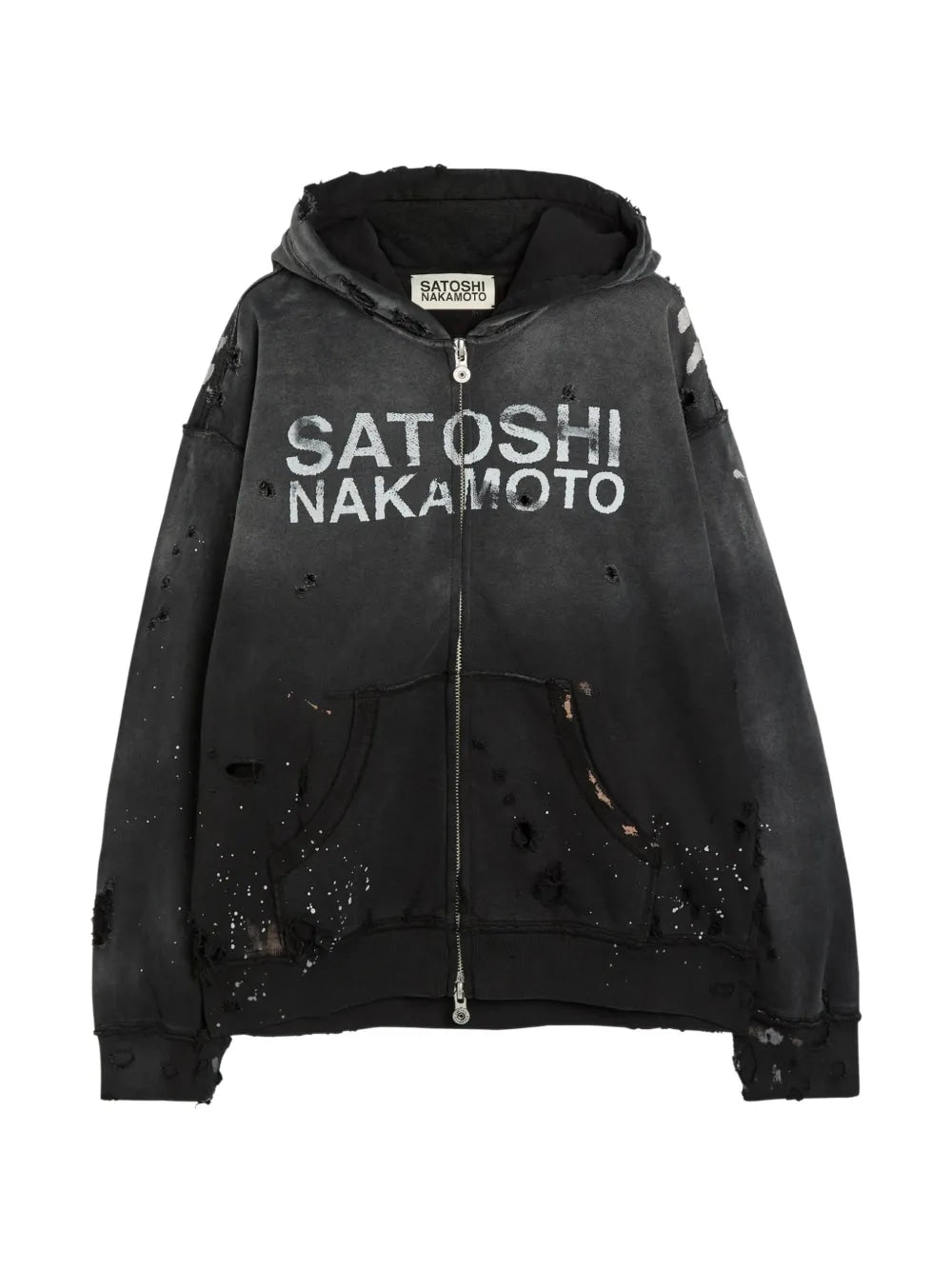 Satoshi Distressed Paint Splatter Hoodie Black