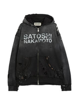Satoshi Distressed Paint Splatter Hoodie Black