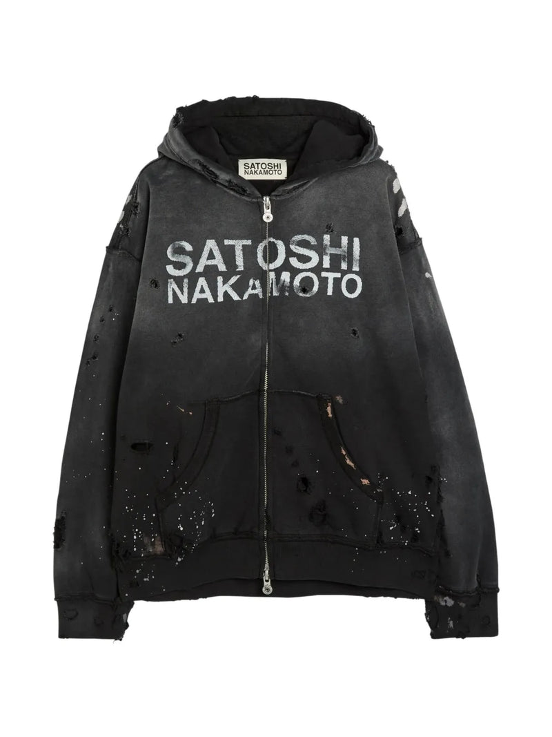 Satoshi Distressed Paint Splatter Hoodie Black