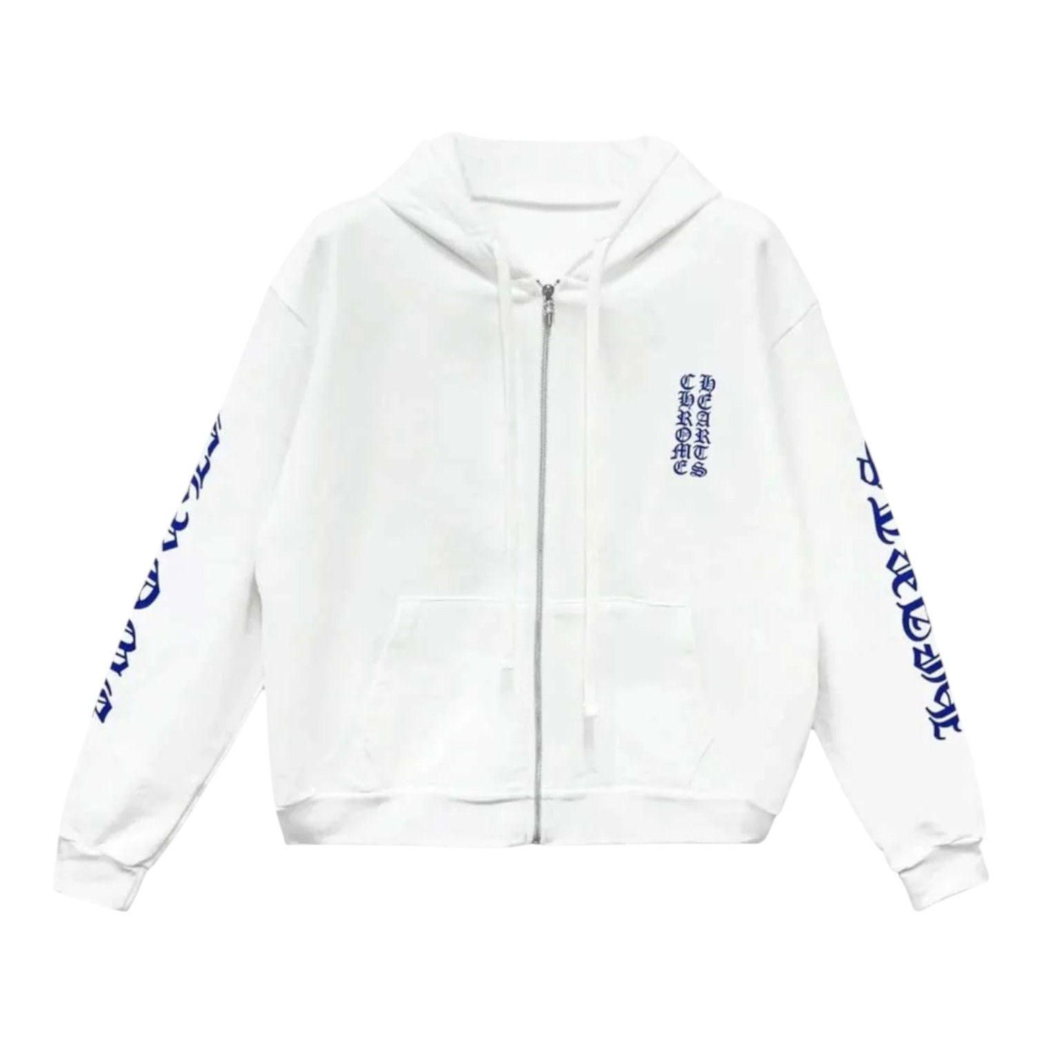 Chrome Hearts Vertical Logo Zip Hoodie White Blue
