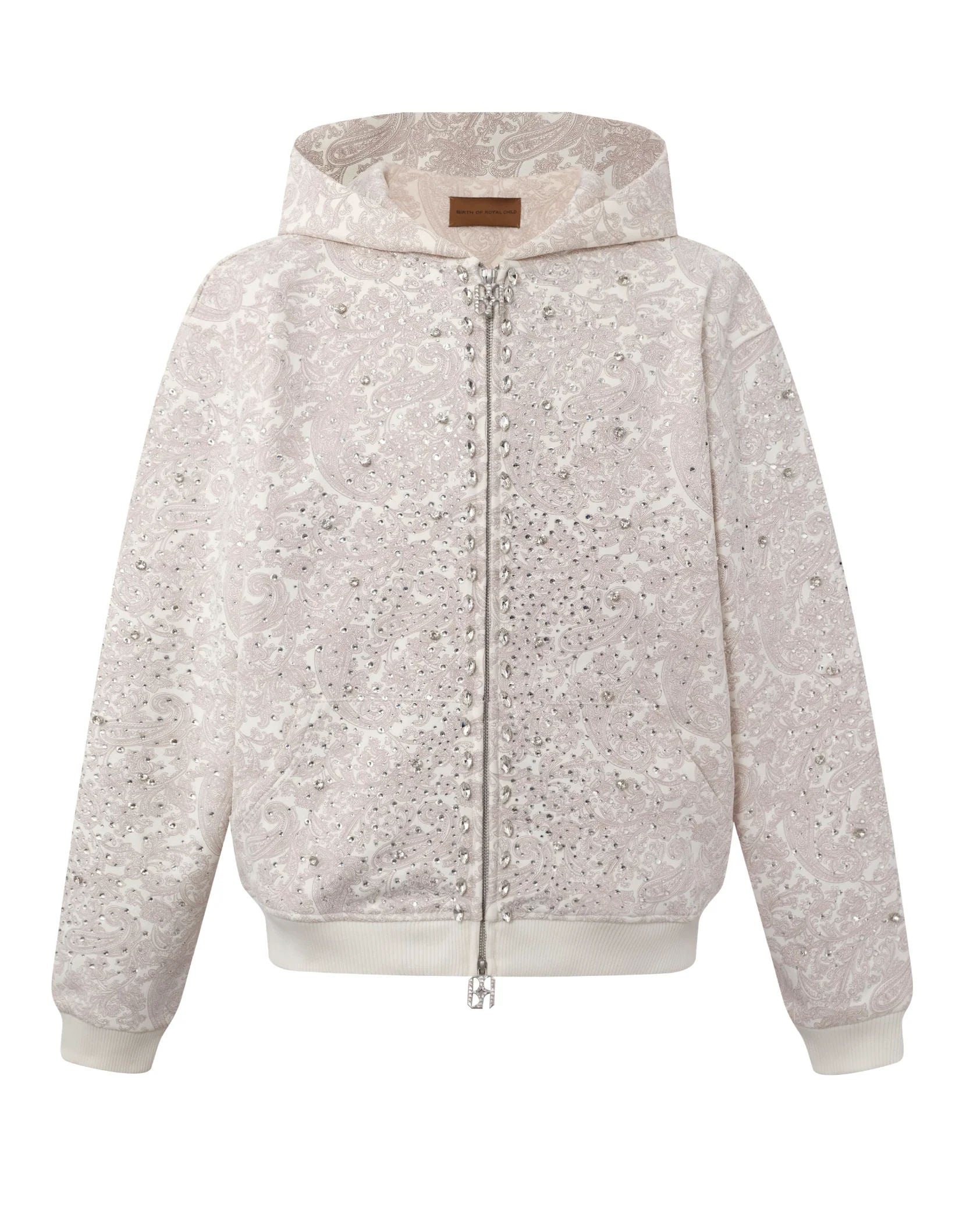 Birth Of Royal Child Cashew Blossom Pearl Zipper Hoodie "White"