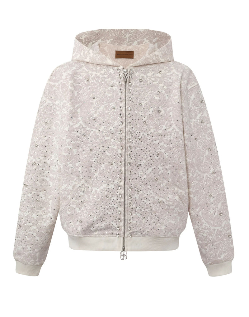 Birth Of Royal Child Cashew Blossom Pearl Zipper Hoodie "White"