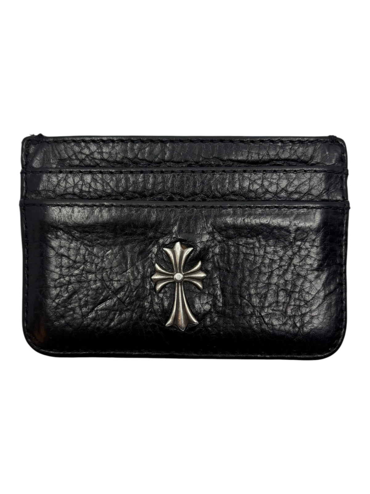 Chrome Hearts Silver Cross Leather Cardholder Black Accessory