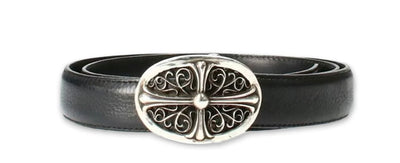 Chrome Hearts Silver Oval Cross Buckle & Belt Strap Black Accessory