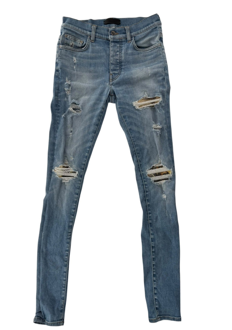 Amiri Mx1 Distressed Denim Palm Tree Ribbed