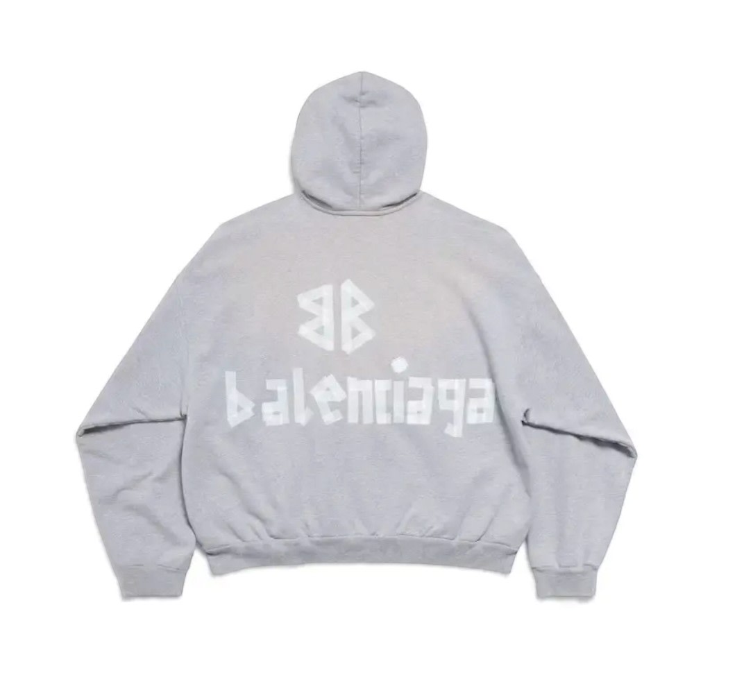 Balenciaga Tape Type Logo Hoodie Grey