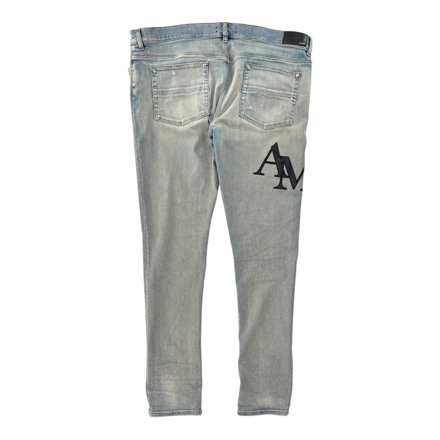 AMIRI Staggered Logo Skinny Jean Antique Indigo Black